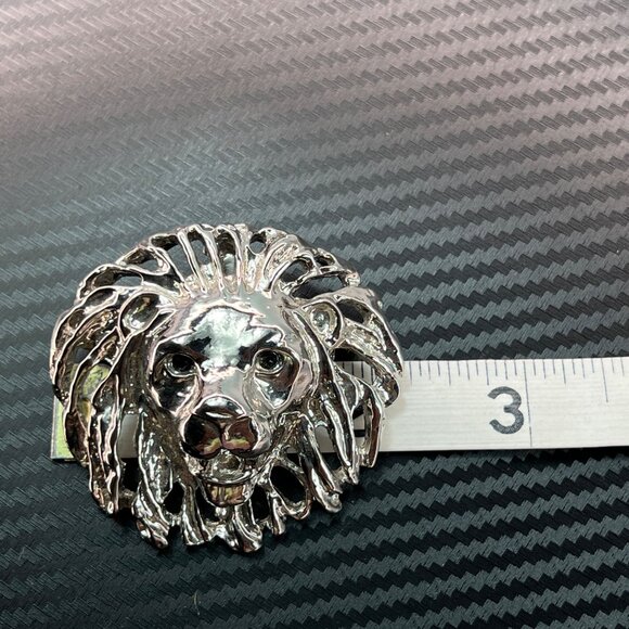 Vintage Silver Tone Lion Head Brooch or Pendant Regal Bold Big Cat Lapel Jewelry - Picture 7 of 7